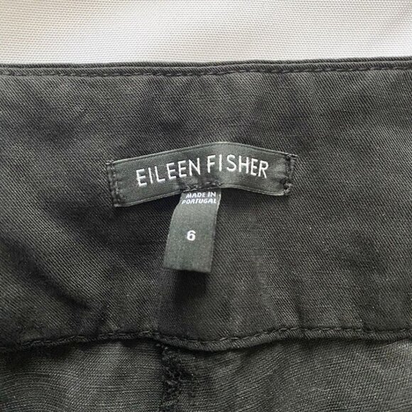 EILEEN FISHER BLACK LINEN BLEND PLEATED STRAIGHT LEG TROUSERS PANTS - Picture 5 of 10